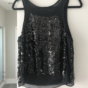 MM Couture by Miss Me Sheer Black Sequin Tank M